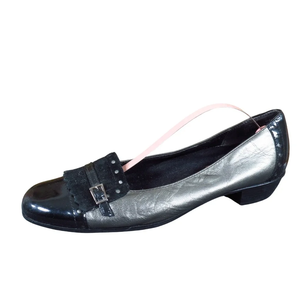 Munro Kiltie Women Pump Size 8.5 M Professional Dress Shoe Bronze Black Leather